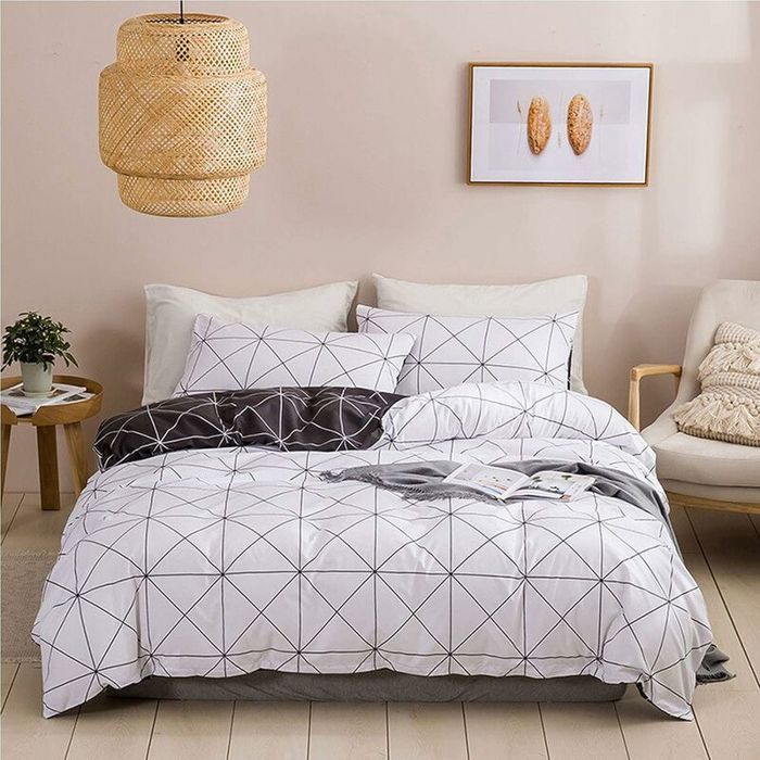 Parure de lit - YYV - Housse de couette - Géométrique - Blanc Gris Noir - 220x240 cm