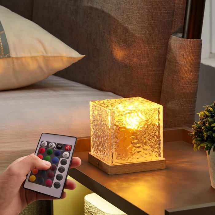 Lampe de nuit rotative à ondulation de leau projecteur de lumière ambiante de flamme de chevet