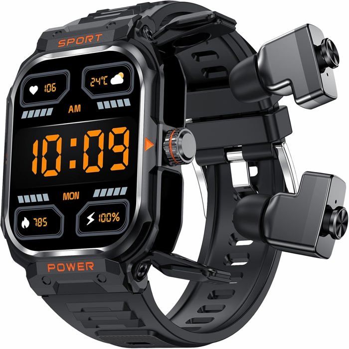 Montre Homme Connectée Militaire Sport Avec Ecouteurs Bluetooth Sans Fil Appel Clair Intégré Montre Tws Montre Sport Homme Smartwa