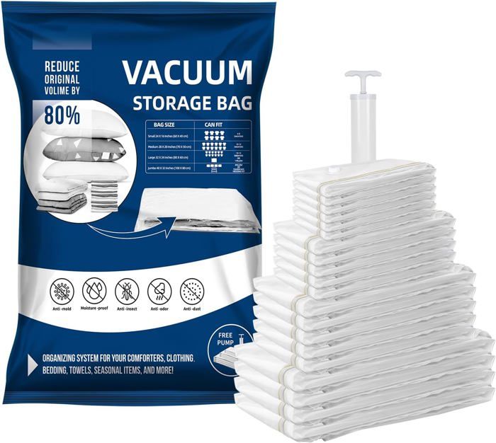 Lot De 20 Sacs De Rangement Sous Vide + Pompe électrique | Idéal Pour Couettes, Couvertures, Vêtements | Gain De Place Maximal
