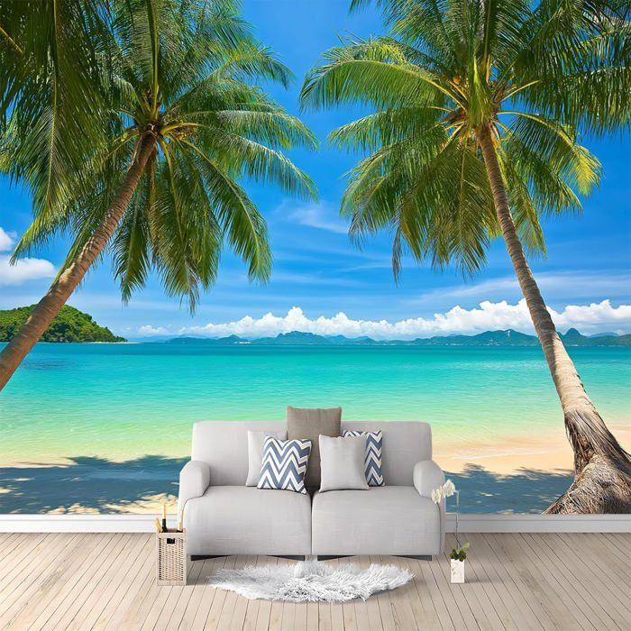 Autocollant Mural 3D Cocotier - Papier Peint Adhésif Amovible - Motif Erin - Couleurs Vives