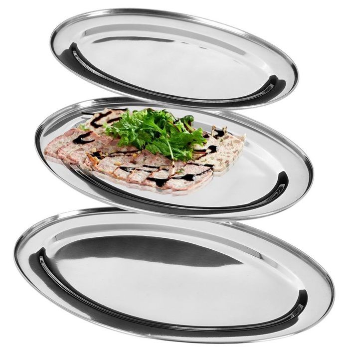 Plateaux ovales - VILDE - Lot de 3 - Acier inoxydable - Finition brillante - Compatible lave-vaisselle