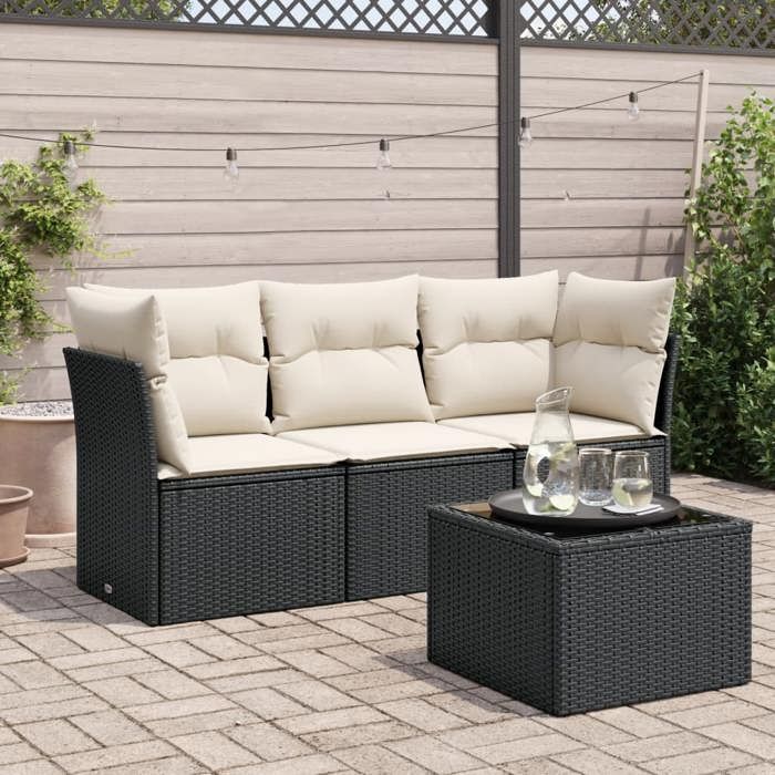 SHOP Salon bas dextérieur 4 pcs avec coussins noir résine tressée - Mobilier de patio B - 751942450676