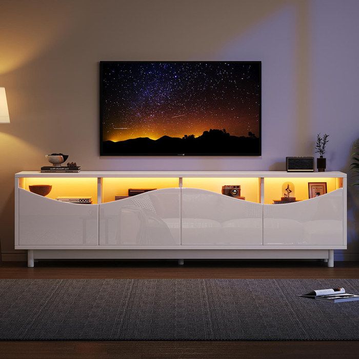 Meuble TV Meuble tele Blanc éclairage LED 175 x 38 x 51 cm Meuble TV Meuble tele Blanc éclairage LED 175 x 38 x 51 cm