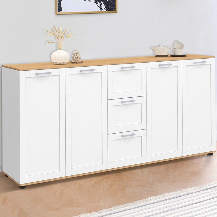 ID MARKET buffet VITO 4 portes et 3 tiroirs 180 cm Contemporain bois et blanc