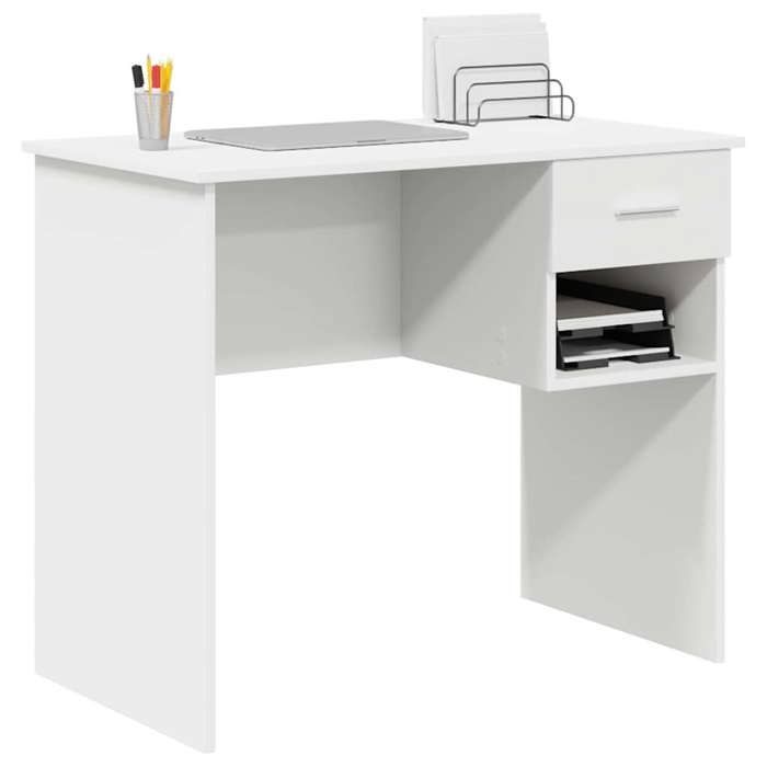 Kenneth@ Bureau - 1 PERSONNE - Table dordinateur - avec tiroir Blanc 90x49.5x75 cm - Bois dingénierie LL892