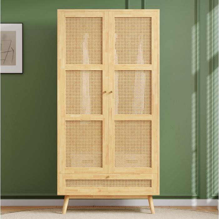 Buffet 3 portes en rotin Armoire haute Buffet salon avec rabat Armoire chambre avec poteau daccrochage Panneau de particules