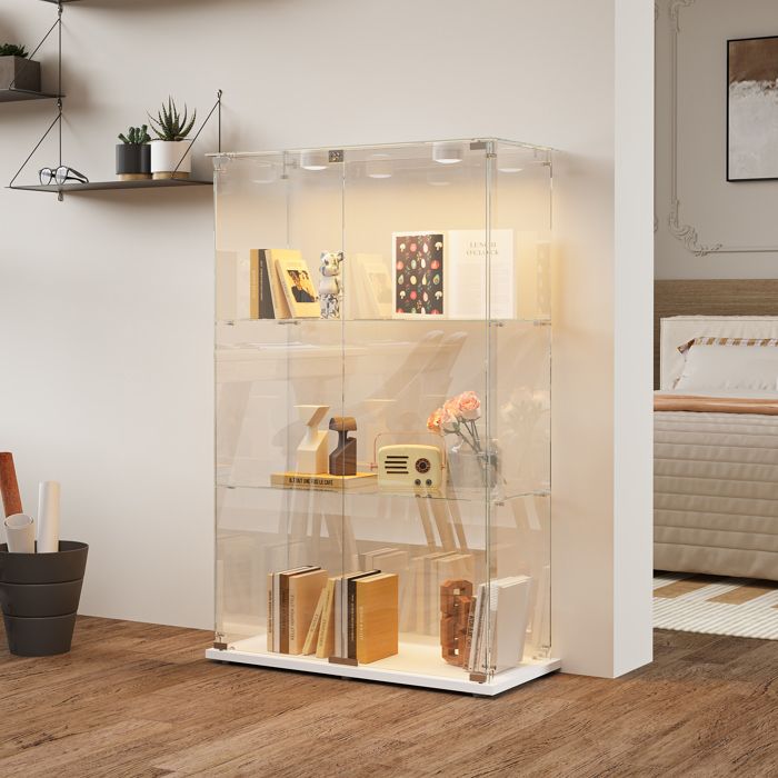 Vitrine en Verre avec LED123x60x35cm Vitrines Verres pour Collection avec 2 Portes et 3 Couches Plaque de Verre avec