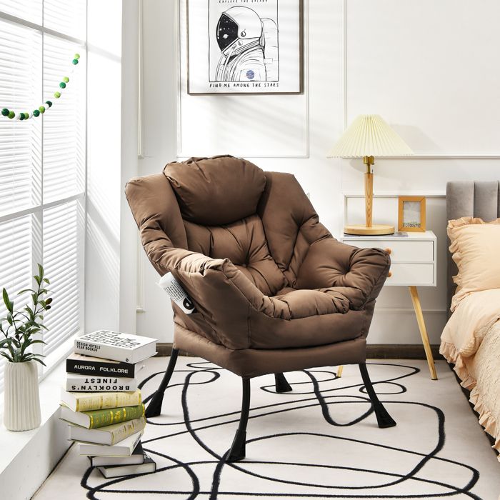 GIANTEX Fauteuil Relax avec Repose-tête Poche Latérale Chaise Rembourrée Moderne pour Salon Bureau Chambre Charge 114kg Café