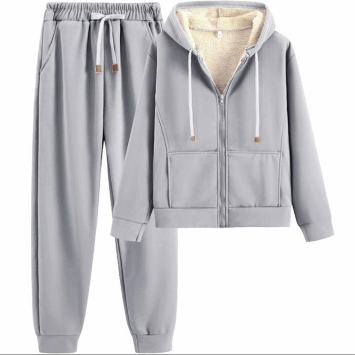 Ensemble Survêtement Femme Manteau - Gris - Sweat à Capuche Jogging Tenue de Sport Survetement de Sport Pantalon Et Sweat à Capuche