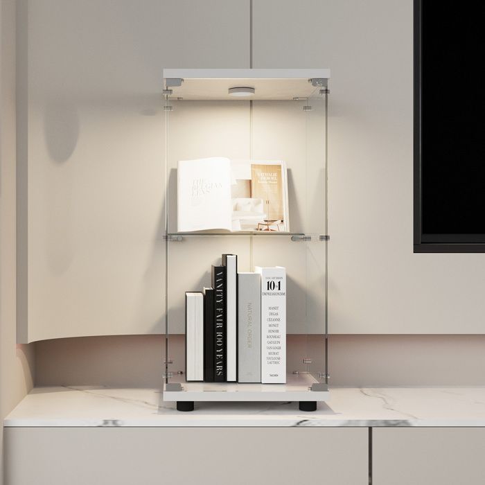 Vitrine en verre trempé 2 niveaux, vitrine salon avec Éclairage Led ...