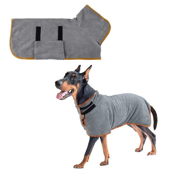 Meilleurs prix pour Serviette pour chien peignoir en microfibre à séchage rapide et super absorbant avec col et taille réglables (gris)