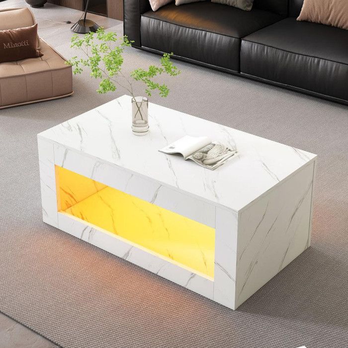 Table basse LED moderne table basse pour salon table basse brillante avec télécommandegrande table basse - impression marbre