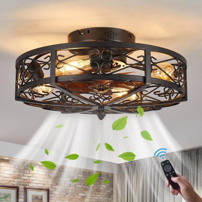 Plafonnier Ventilateur Plafond Plafonnier Rétro Éclairage Télécommande Silencieux - Truyok