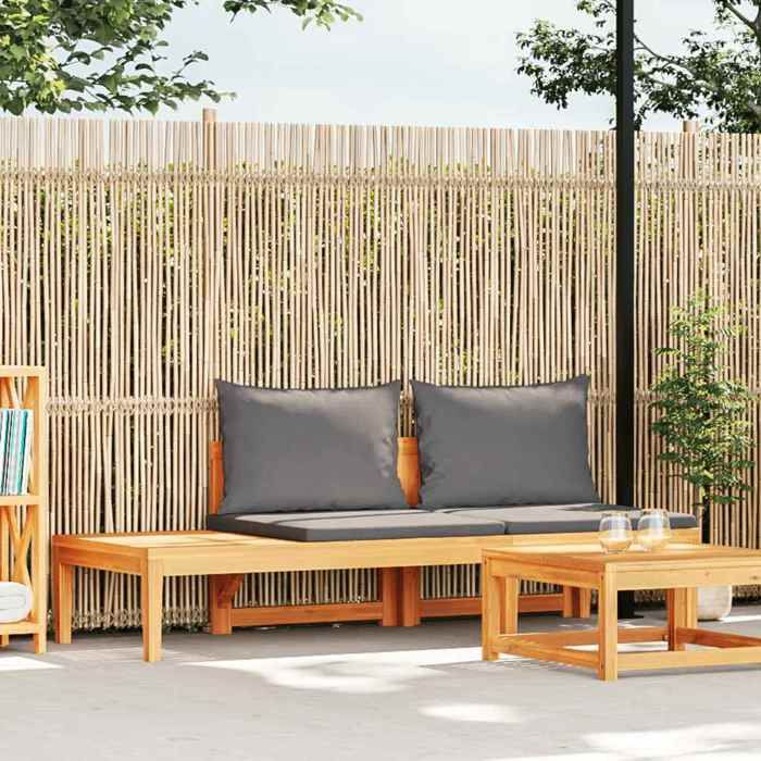 Banc de jardin avec table - vidaXL - Teck solide - Coussins gris foncé - 175x66x60 cm - Table modulable - Bois dacacia