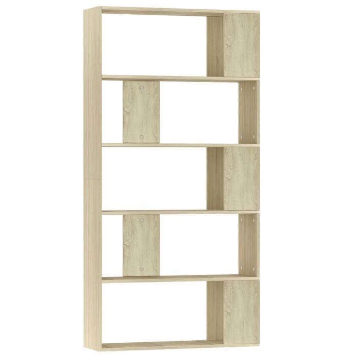 Bibliothèque en bois dingénierie - JILL - Chêne sonoma - 80x24x159 cm - 5 compartiments - Séparateur de pièce