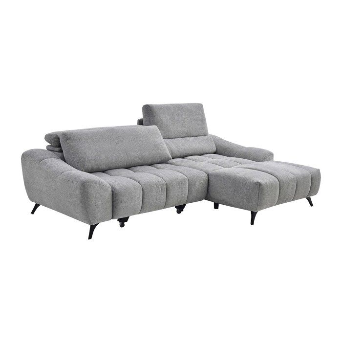 Canapé dangle droit relax avec assise coulissante en tissu gris ELOSIA