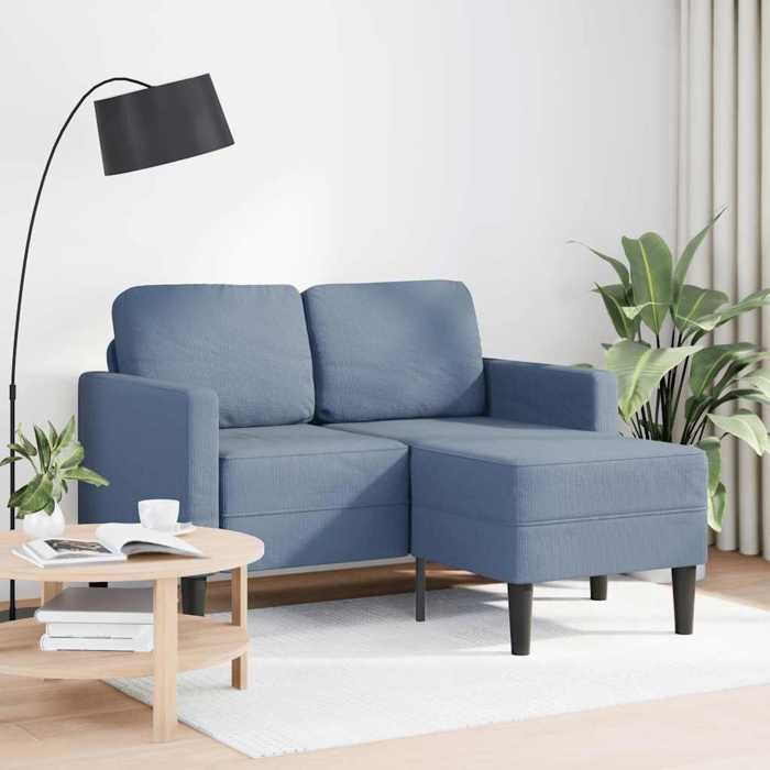 Canapé 2 places avec méridienne en L - KALISSE - Bleu - 125x118x85 cm - Lin - Mousse épaisse - Chaise longue intégrée