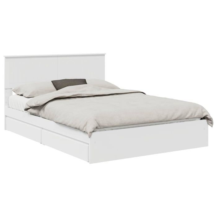 Lit de rangement en bois dingénierie - vidaXL - Blanc - 140x190 cm - Tiroirs intégrés - Cadre à lattes - Durable