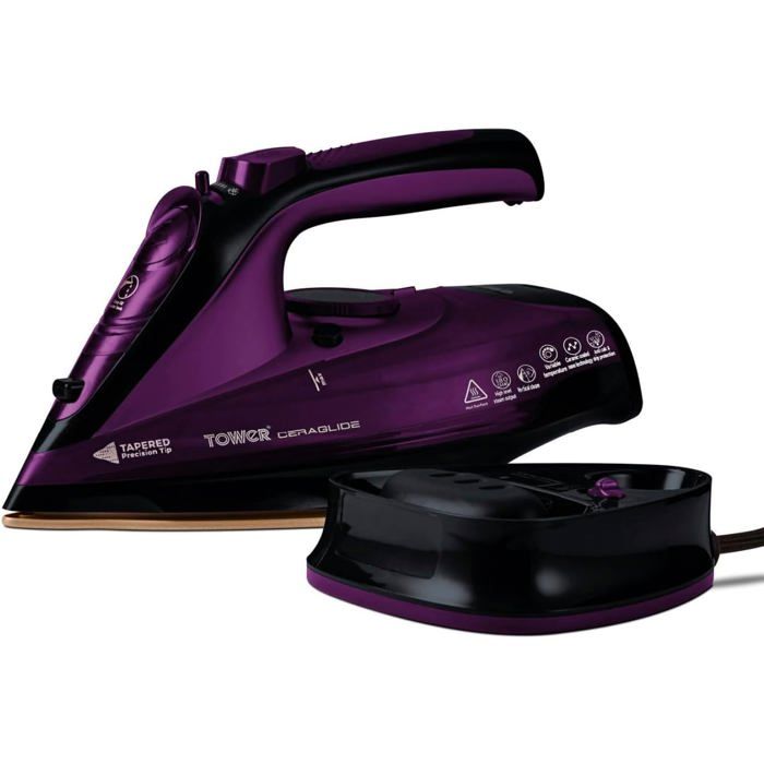 Fer à repasser vapeur sans fil - ESTAMPILLE - Semelle en céramique - Vapeur variable - 2400 W - Mauve - Portable - Estampille