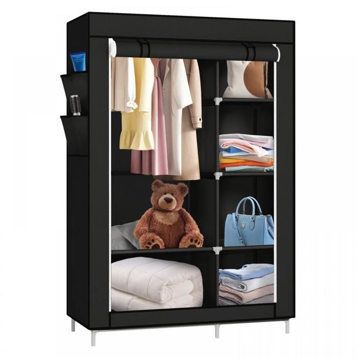 KEDIA Armoire chambre à 5 grilles Noir pur Contemporain Design Adulte Noir pur 105*45*170cm Capacité de Charge élevée