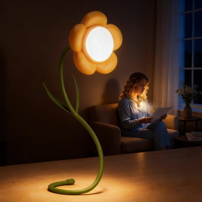 Lampe de bureau tournesol lampe de lecture rechargeable avec col de cygne flexible et réglable 3 modes de couleur(jaune)