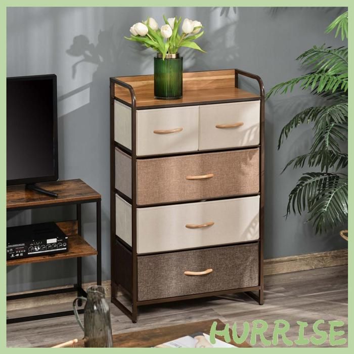 Cocosity Commode Meuble De Rangement 5 Tiroirs Pliables En Tissu 58 X 29 X 99 Cm Multicolore