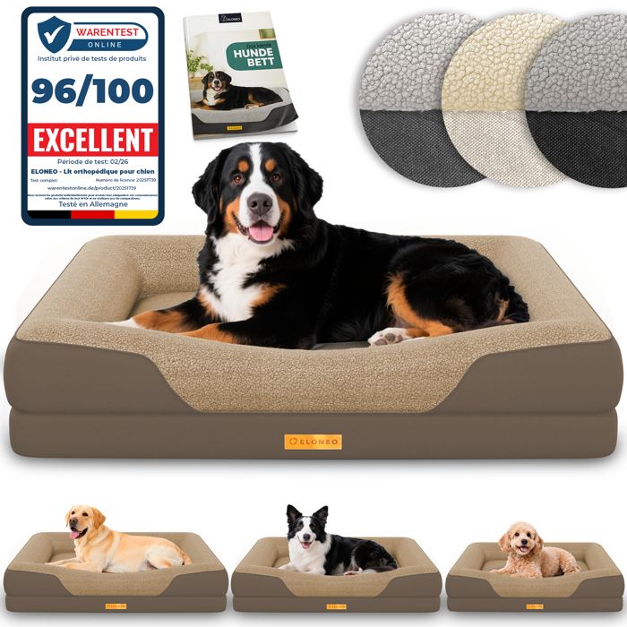 ELONEO lit orthopédique pour chien marron taille XL couchage confortable avec mousse mémoire coussin lavable