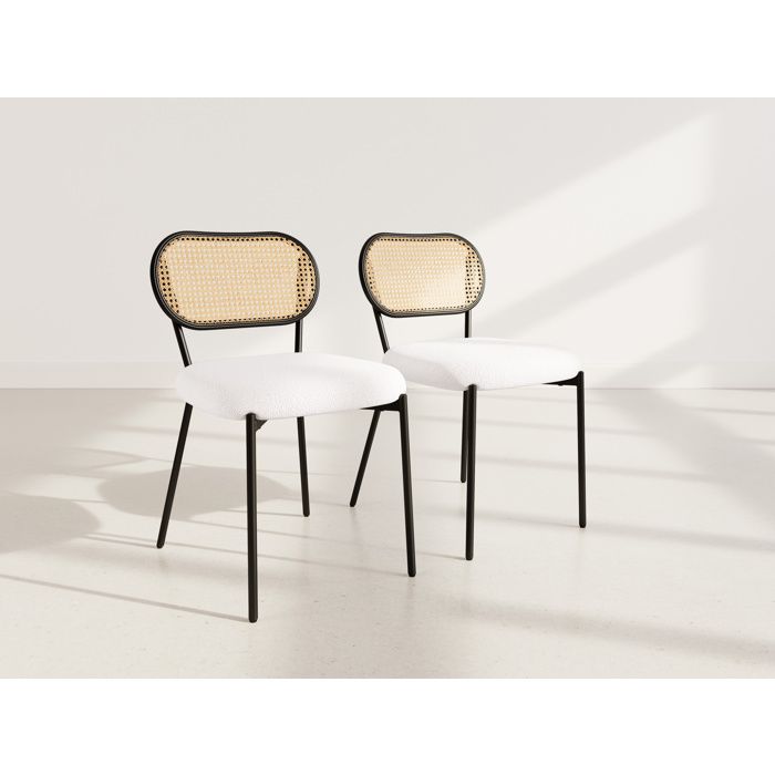 Luciano - lot de 2 chaises cannage - dossier arrondi - en tissu bouclette - Beige