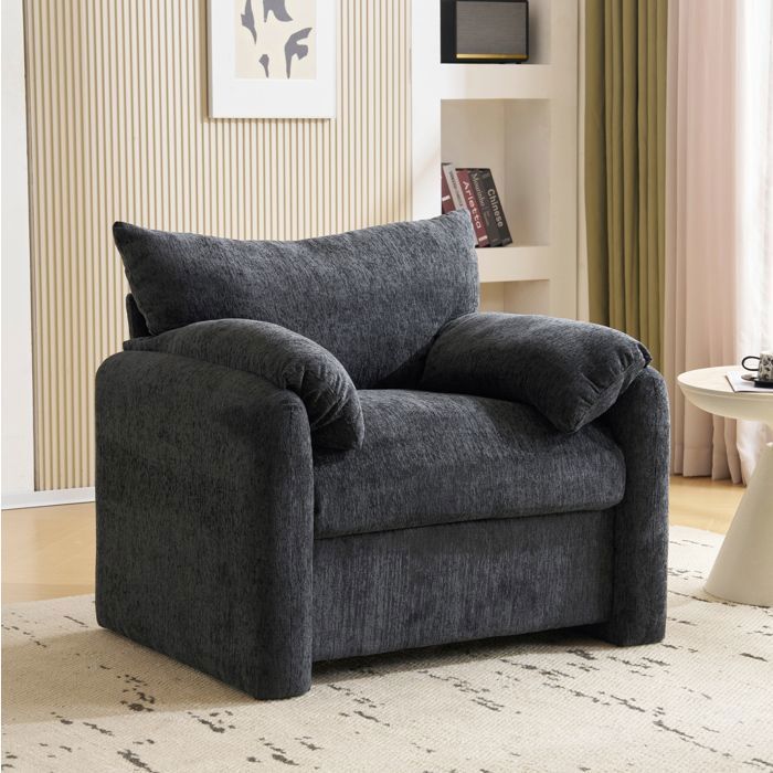 Fauteuil 1 place gris 96 x 82 x 84 cm en chenille assise large et confort ergonomique