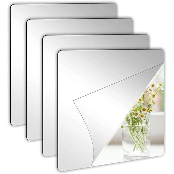 Miroirs muraux autocollants - Lot de 4 pièces - Acrylique incassable - Dimensions 15x15 cm - Épaisseur 2 mm