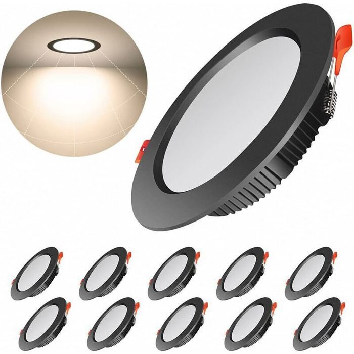 10 pcs Spot led Encastrable Noir Extra Plat500LM 7W Plafond Encastrés LED=50W Incandescencelumière chaude 3000KAC 220-240VIP44