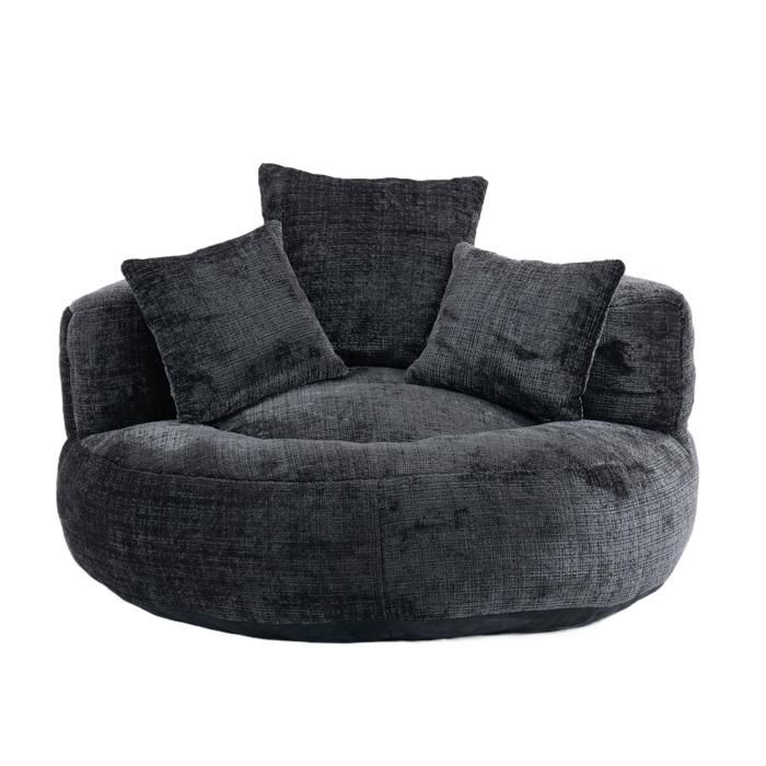 Gros Pouf Canapé Fauteuil de Sol Paresseux Pouf poire confortable en Chenille avec trois coussins noir 108x108x52 cm