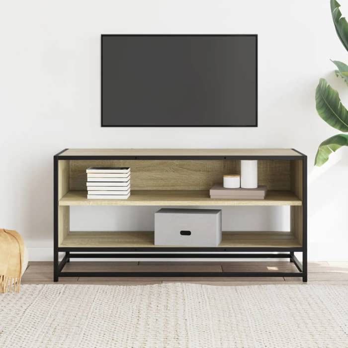 Meuble TV et métal industriel - vidaXL - bois dingénierie - chêne sonoma - 91 x 40 x 46 cm - facile à nettoyer - grand espace wjw49