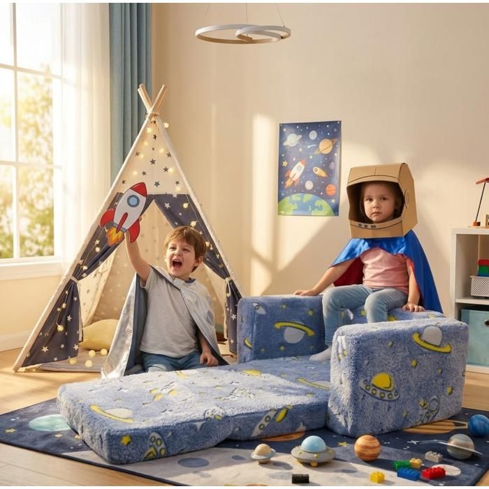 Canapé enfant pliable phosphorescent - TCQPZ - housse amovible lavable en machine en tissu et métal Bleu 106 × 42 × 65 cm Canapé enfant pliable phosphorescent - TCQPZ - housse amovible lavable en machine en tissu et métal Bleu 106 × 42 × 65 cm