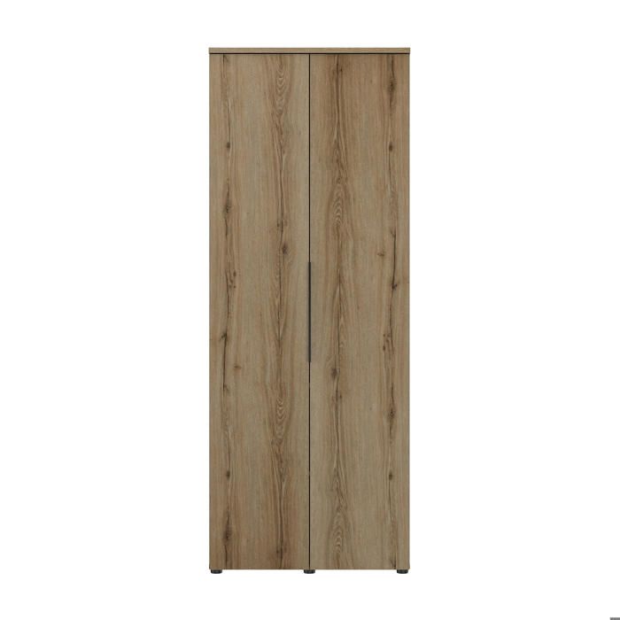 Armoire 2 portes effet bois chêne marron avec penderie et étagères Armoire 2 portes effet bois chêne marron avec penderie et étagères