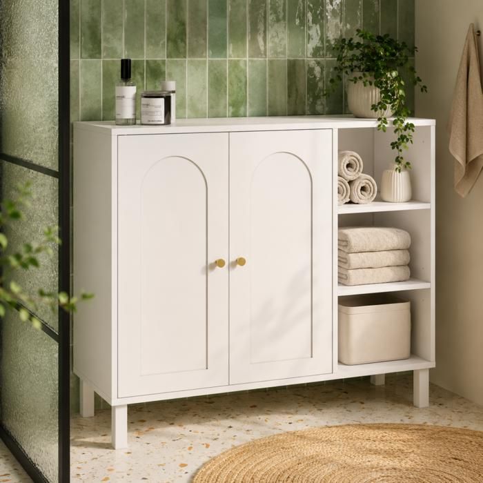 IDMARKET Meuble de salle de bain meuble de rangement salon entrée ARSENE 3 étagères avec placard bois blanc IDMARKET Meuble de salle de bain meuble de rangement salon entrée ARSENE 3 étagères avec placard bois blanc