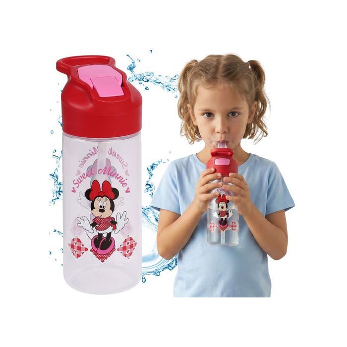 DISNEY Minnie Mouse Bouteille deau avec embout et poignée bouteille transparente avec tube 450 ml