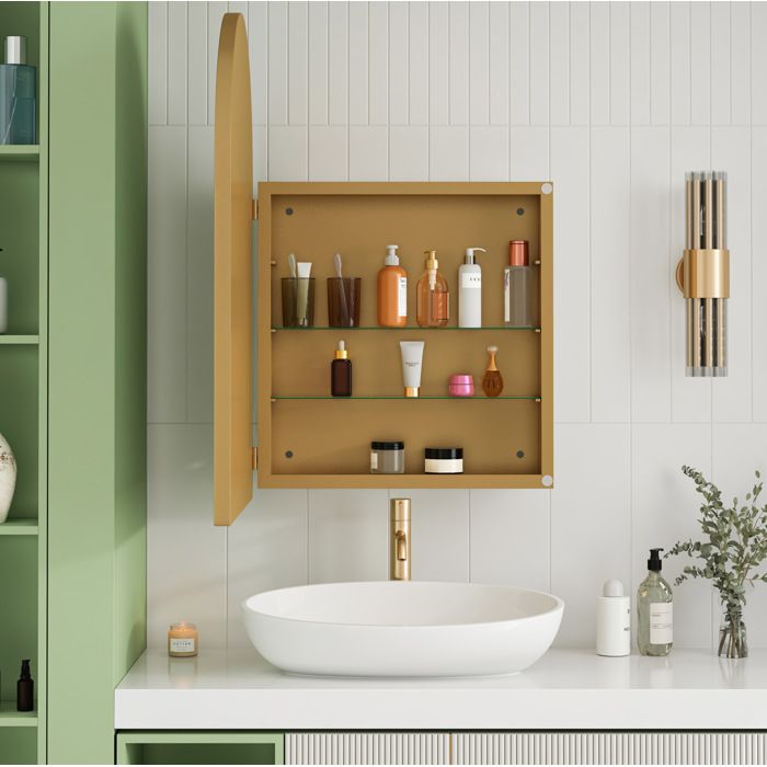 ROVRYN Armoire miroir arquée avec rangement cadre métal doré installation murale ou encastrée