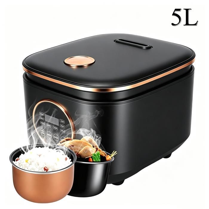 Cuiseur à Riz Automatique 5L Cuiseur à riz avec Maintien au chaud Cuiseur à riz multifonction de 900 W facile à nettoyer Noir