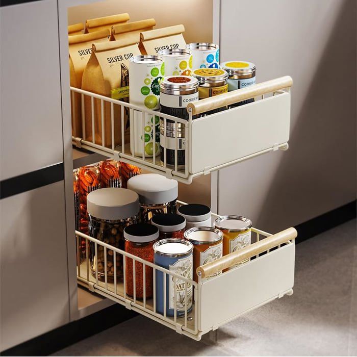Kit de 2 tiroirs coulissants pour armoire cuisine avec adhésif et vis incluses