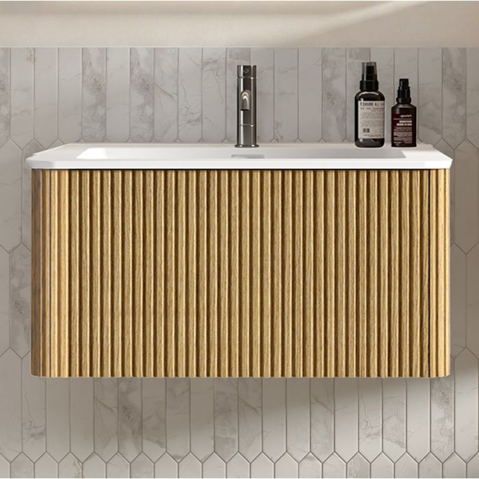 Meuble sous vasque suspendu 80 cm EVRYAE avec vasque intégrée tiroirs push to open chêne salle de bain