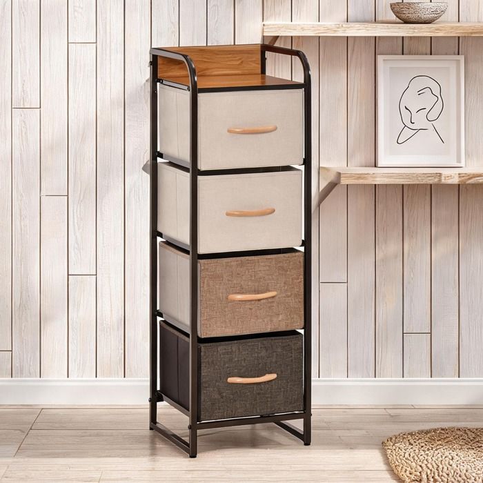 Commode chiffonnier 5 tiroirs en tissu multicolore - Structure acier noir - Rangement chambre - 31 x 29 x 99 cm