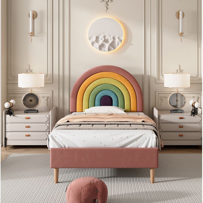 Lit 1 Place Velours Rose 90x200 Sommier A Lattes FloraGrace Pour Chambre Tete Reglable 6cm 90x2065x1175/1235cm