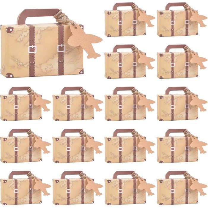 50 Pièces Boîte à Dragées Mariage Vintage Boîtes à Bonbons Valise en Carton Kraft avec Étiquettes et Ficelle de Jut BOITE A DRAGEES