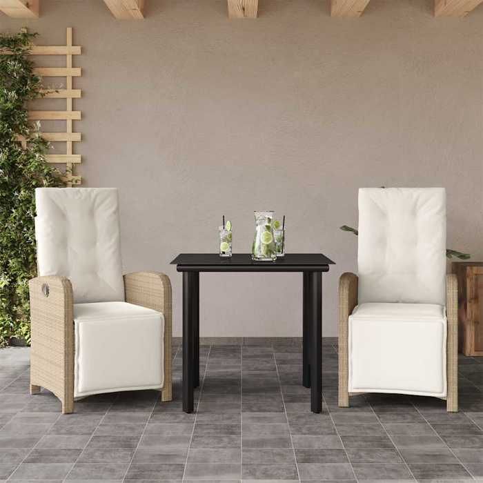 VIDAXL Ensemble Table bar avec chaises (3 pcs) - ANTI-UV - + coussins - beige résine tressée 57x60x93/110 cm M2951 VIDAXL Ensemble Table bar avec chaises (3 pcs) - ANTI-UV - + coussins - beige résine tressée 57x60x93/110 cm M2951