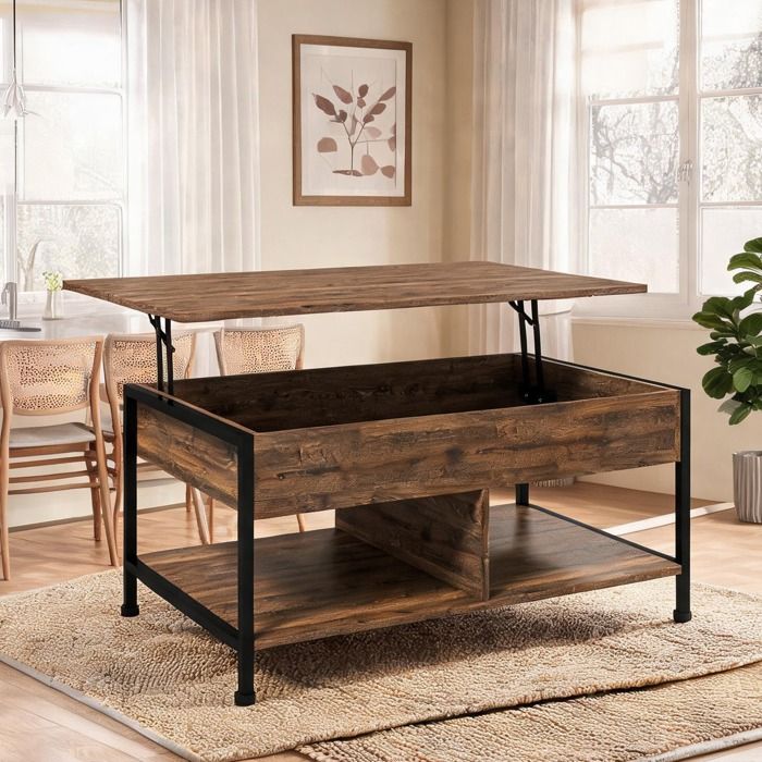 39.4 x 23.6 x 18.1 in and Brun Rustique MDF Table with 100 x 80 cm finition bois rustique et structure noire