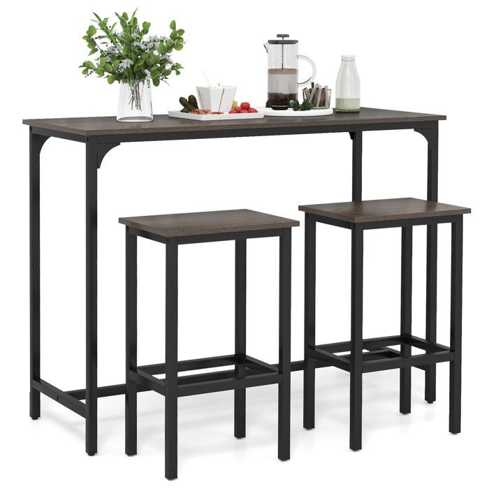 Gain de place ensemble table haute avec 2 tabourets style industriel gris idéal pour petits espaces