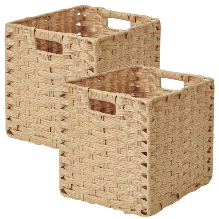 Lot de 2 paniers pliables 28 x 28 x 28 cm - polypropylène beige - imperméables et résistants à lhumidité - double poignée