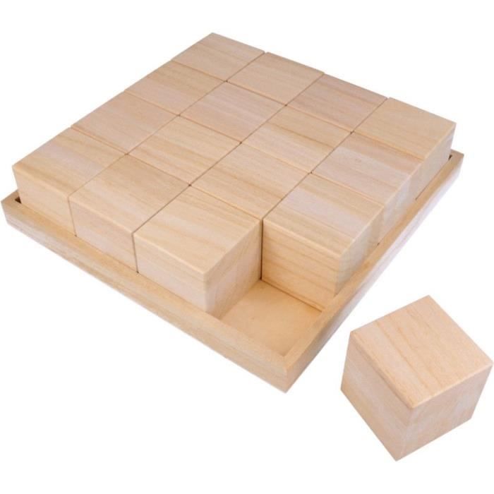 Plateau et 16 cubes en bois 'Artemio' 26.5x26.5x6.5 cm